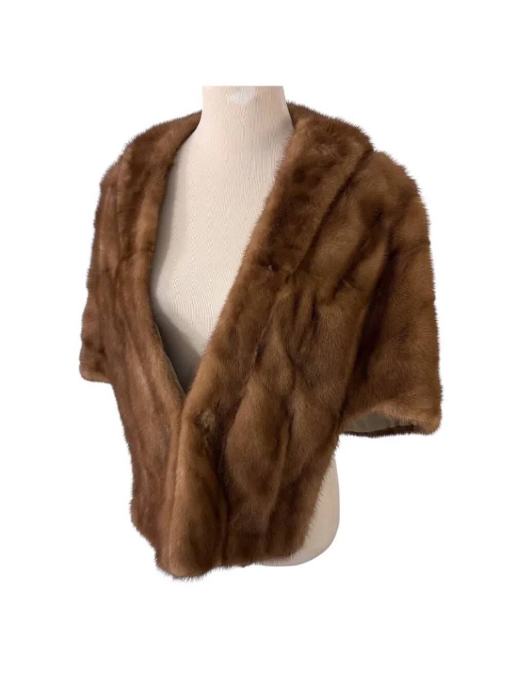 Mink Stole Vintage 1950s Brown Fur Wrap Front Pockets One Size